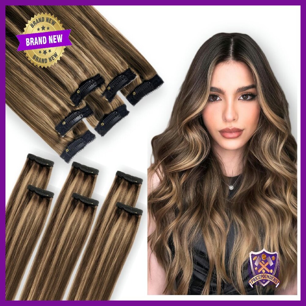 Real Human Hair Clip-In Extensions 14 Inch 6pc Set For Women